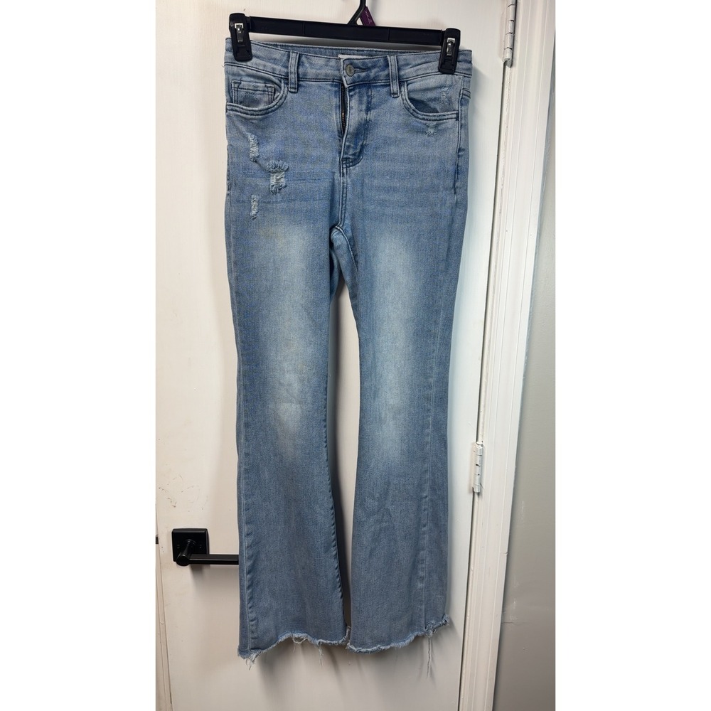 Lovervet | Light Wash Distressed High Rise Flare Jeans Raw Hem | Size 27/5